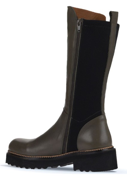 Haki Deri Kadın Düz Çizme 01WT0803 01WT0803 fırsatları
