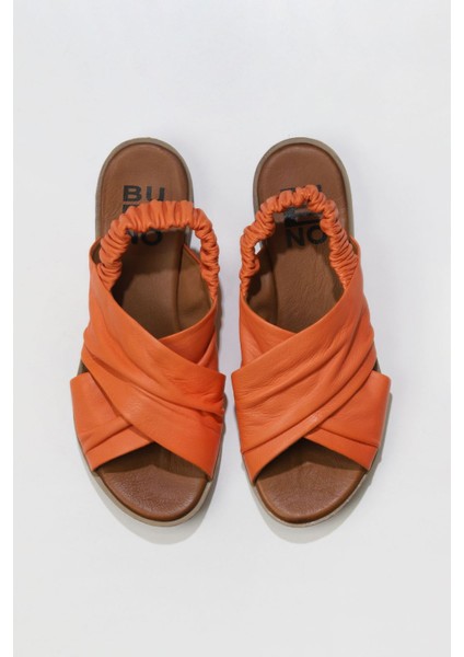 Turuncu Deri Kadın Düz Sandalet 01WU3005 01WU3005