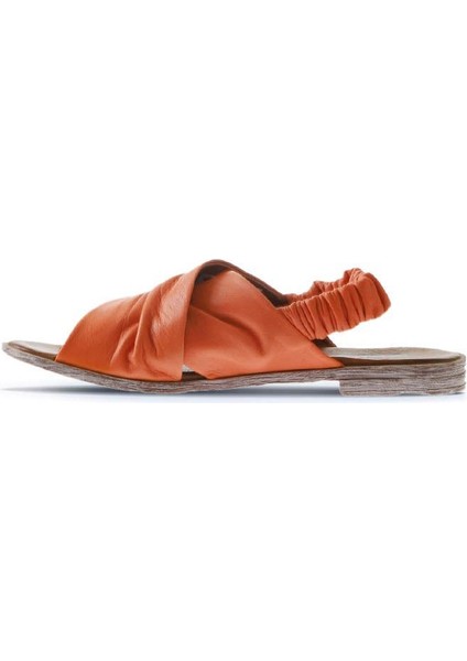 Turuncu Deri Kadın Düz Sandalet 01WU3005 01WU3005 fırsatları