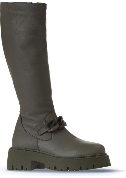 Haki Deri Kadın Düz Çizme 01WV3119 01WV3119 fiyatları