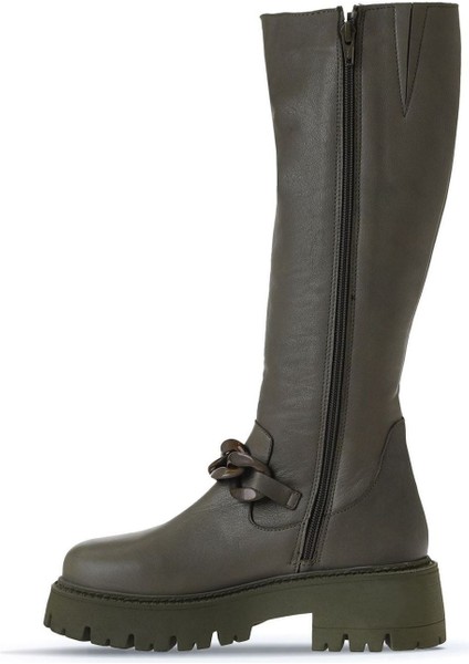 Haki Deri Kadın Düz Çizme 01WV3119 01WV3119 modelleri