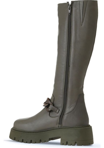 Haki Deri Kadın Düz Çizme 01WV3119 01WV3119 fırsatları