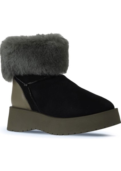 Haki Siyah Deri-Süet Kadın Dolgu Topuklu Bot 01WV1315 01WV1315 fiyatları