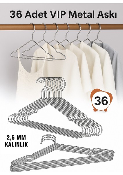 Metal Elbise Kıyafet Askısı,36 Adet, Giysi Askısı,pantolon Askısı Tel Askı Vıp