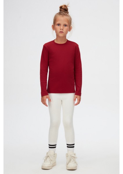 Bordo Basic Unisex Çocuk Kışlık Sıfır Yaka Uzun Kollu Tişört