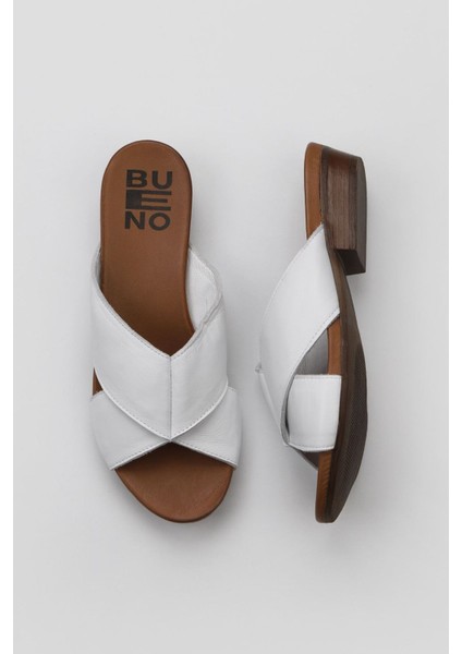 Beyaz Deri Kadın Az Topuklu Terlik 01WN0402 01WN0402