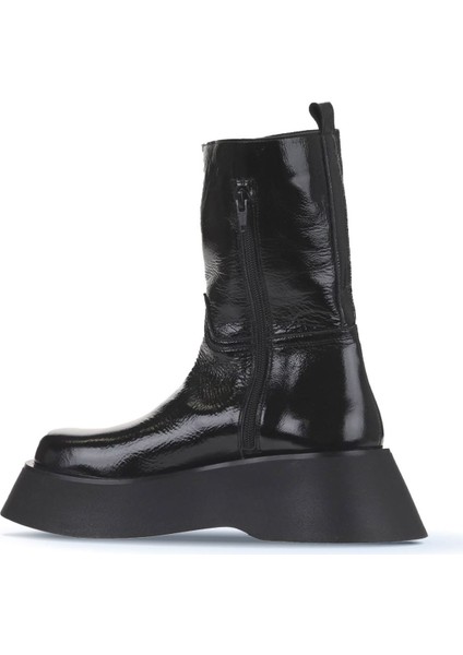 Siyah Kırışık Rugan Kadın Dolgu Topuklu Bot 01WV5101 01WV5101 fırsatları
