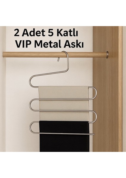 5 Bölmeli Metal Elbise Askısı 2 Adet Giysi Pantolon Eşarp Fular Kıyafet Askısı Vıp