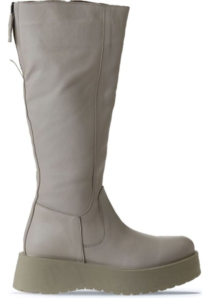 Bej Deri Kadın Dolgu Topuklu Çizme 01WV1307 01WV1307