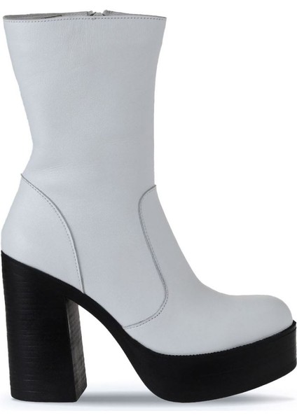 Beyaz Deri Kadın Topuklu Bot 01WV5000 01WV5000