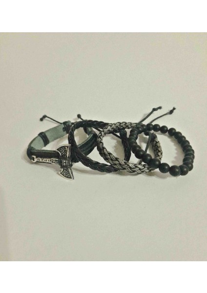 4 Adet Bileklik Balta Figürlü Hakiki Deri Bileklik Erkek modelleri