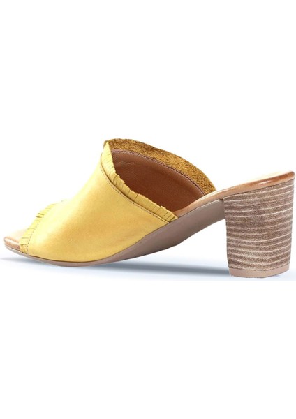 Sarı Deri Kadın Topuklu Terlik 01WN4002 01WN4002 indirimleri