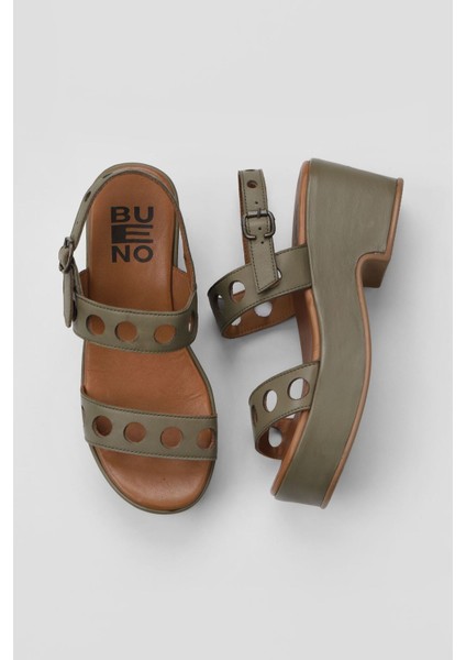 Yeşil Deri Kadın Dolgu Topuklu Sandalet 01WU8105 01WU8105