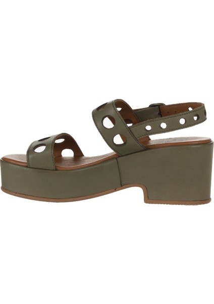 Yeşil Deri Kadın Dolgu Topuklu Sandalet 01WU8105 01WU8105 fırsatları