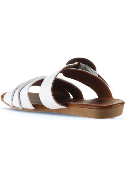 Beyaz Deri Kadın Düz Terlik 01WU7438 01WU7438 fırsatları