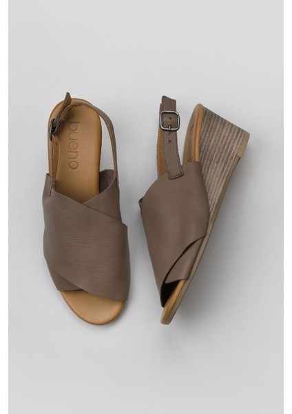 Gri Deri Kadın Dolgu Topuklu Sandalet 01WQ8603 01WQ8603