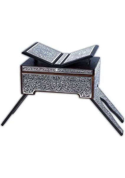 Rahleli Kanat Sandıklı Siyah Kaplama Gümüş Kuran-I Kerim (Orta Boy)