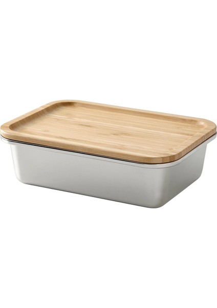 365+ Kapaklı Çelik Saklama Kabı Paslanmaz Çelik Bambu 1 Lt Dikdörtgen