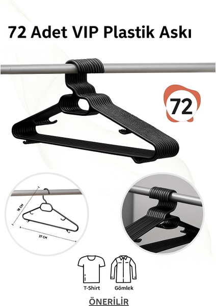 Siyah Plastik Elbise Kıyafet Askısı 72 Adet Plastik Elbise Askısı Siyah Vıp
