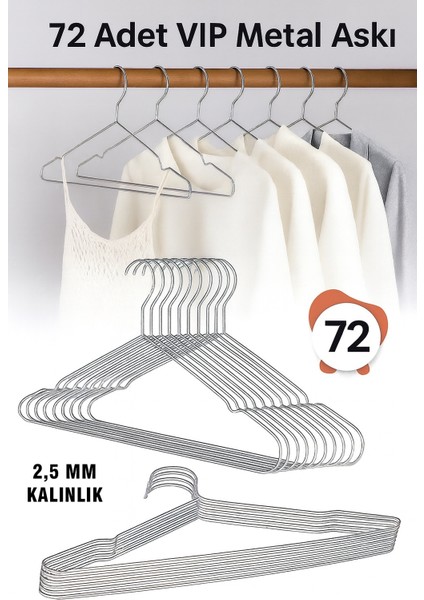 Metal Elbise Kıyafet Askısı,72 Adet, Giysi Askısı,pantolon Askısı Tel Askı Vıp