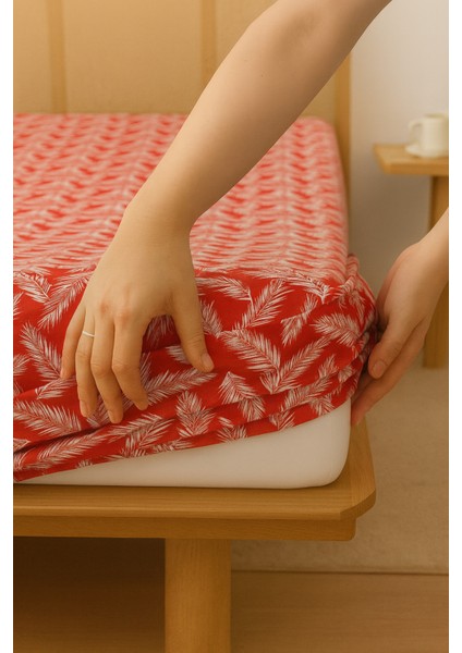 Tek Kişilik Lastikli Çarşaf 100 cm x 200 cm Pamuk Çarşaf-Kırmızı Tüy