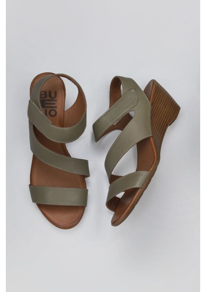 Yeşil Deri Kadın Dolgu Topuklu Sandalet 01WN3720 01WN3720