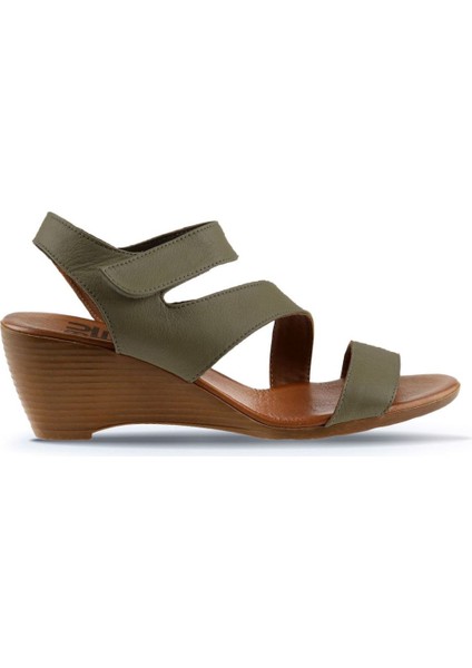 Yeşil Deri Kadın Dolgu Topuklu Sandalet 01WN3720 01WN3720 fiyatları