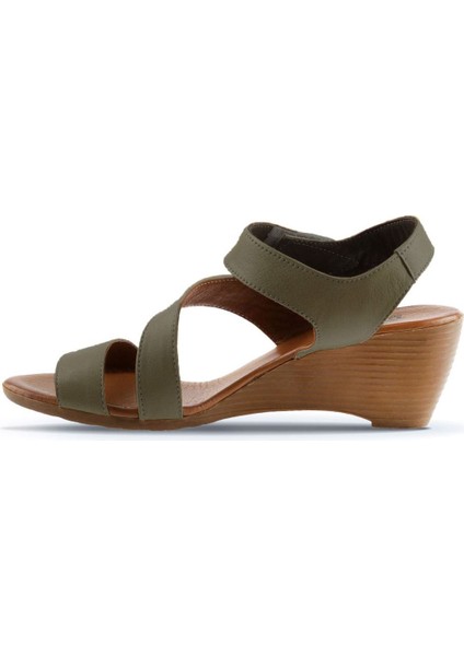 Yeşil Deri Kadın Dolgu Topuklu Sandalet 01WN3720 01WN3720 fırsatları