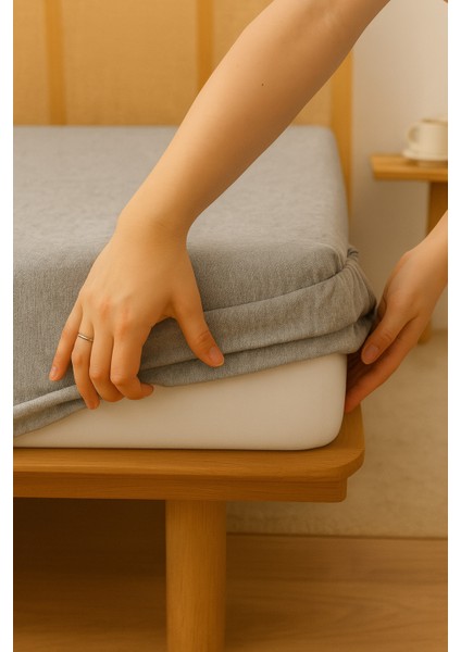 Tek Kişilik Lastikli Çarşaf 100 cm x 200 cm Pamuk Çarşaf-Gri