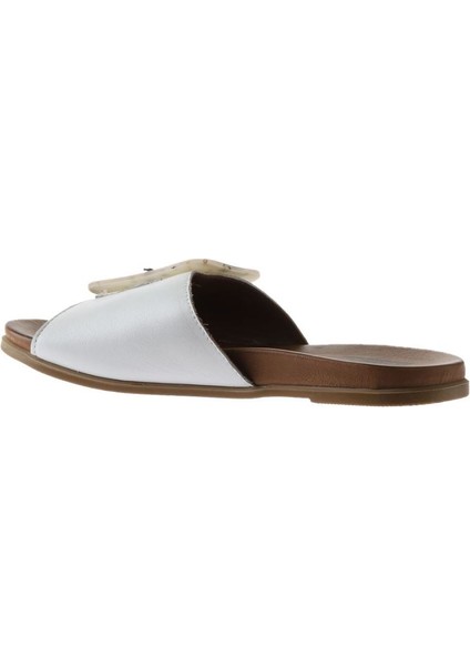 Beyaz Deri Kadın Düz Terlik 01WU4206 01WU4206 indirimleri