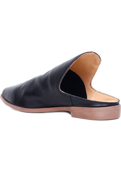 Siyah Deri Kadın Düz Terlik 01WN0139 01WN0139 fırsatları