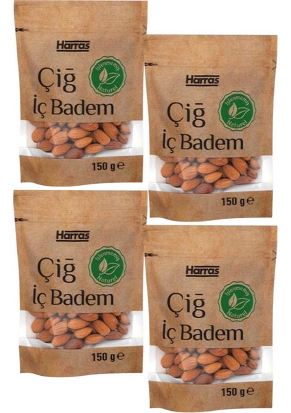 Çiğ Badem Içi Premium Işlenmemiş Raw Vegan Atıştırmalık- 4 Adet x 150 gr