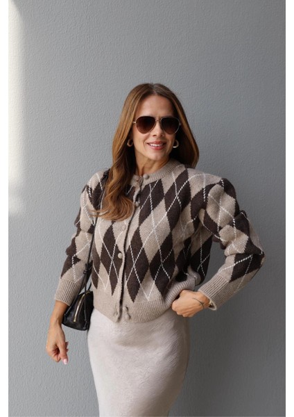 Bej Baklava Desen Hırka