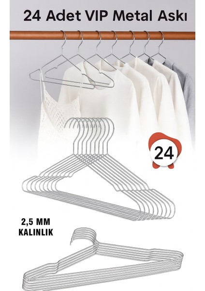 Metal Elbise Kıyafet Askısı,24 Adet, Giysi Askısı,pantolon Askısı Tel Askı Vıp