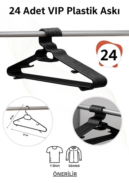 Siyah Plastik Elbise Kıyafet Askısı 24 Adet Plastik Elbise Askısı Siyah Vıp