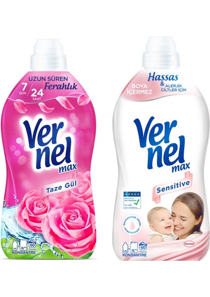 Max Kons.çam.yumuşatıcı 1440 ml Taze Gül ve Sensitive 2 Li