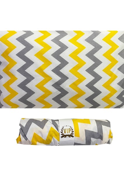 Tek Kişilik Lastikli Çarşaf Ranforce Vip Çarşaf 100X200 Cm-Sarı Gri Zikzak