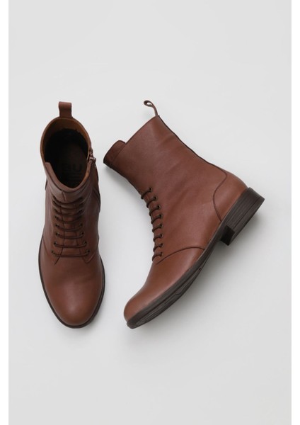 Kahverengi Deri Kadın Düz Bot 01WT2603 01WT2603