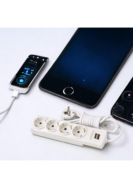 Topraklı Grup Priz Kablolu Usb'li 4'lü 2 Metre Fiş Çoğaltıcı 2 Metre Çoklu Asmalı Uzatma Kablosu Anahtarsız fırsatları