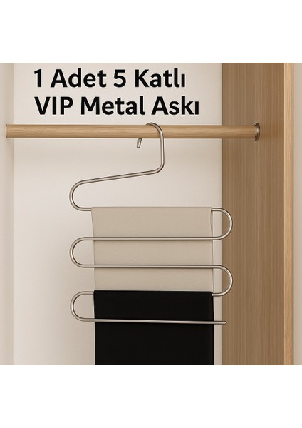 5 Bölmeli Metal Elbise Askısı 1 Adet Giysi Pantolon Eşarp Fular Kıyafet Askısı Vıp