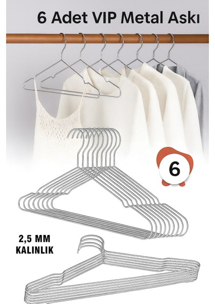 Metal Elbise Kıyafet Askısı, 6 Adet,giysi Askısı,pantolon Askısı Tel Askı Vıp