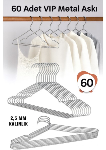 Metal Elbise Kıyafet Askısı,60 Adet, Giysi Askısı,pantolon Askısı Tel Askı Vıp