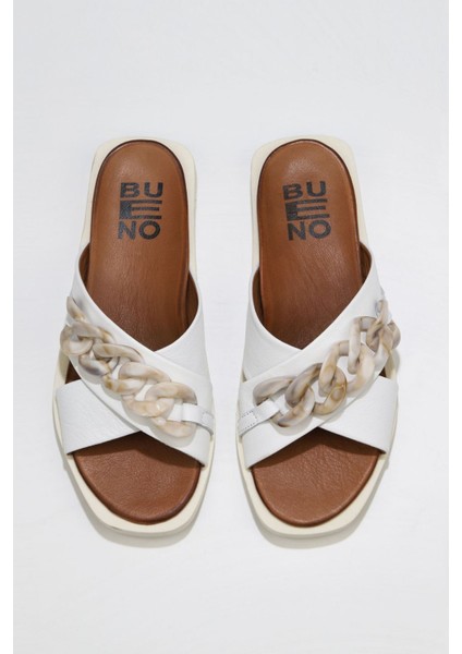 Beyaz Deri Kadın Düz Terlik 01WU3312 01WU3312