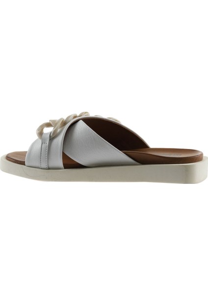 Beyaz Deri Kadın Düz Terlik 01WU3312 01WU3312 fırsatları