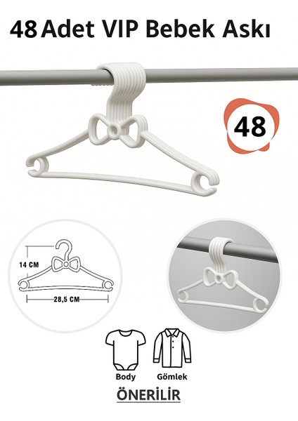 Bebek Elbise Askısı 48 Adet Fiyonk Plastik Beyaz Bebek Kıyafet Askısı Vıp