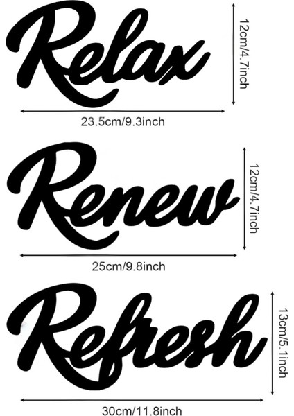 Relax Renew Refresh Siyah Ahşap Yazı Seti – Modern Duvar Dekoru, Motivasyonel Sözler