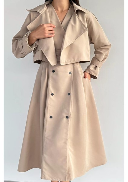 Kadın Trenç Kumaş Ceket Elbise Ikili Takım P-00018250