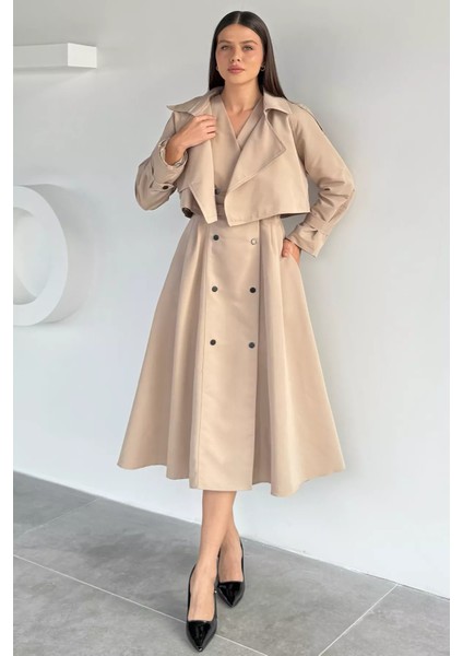 Kadın Trenç Kumaş Ceket Elbise Ikili Takım P-00018250 fiyatları