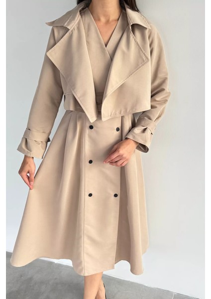 Kadın Trenç Kumaş Ceket Elbise Ikili Takım P-00018250 modelleri