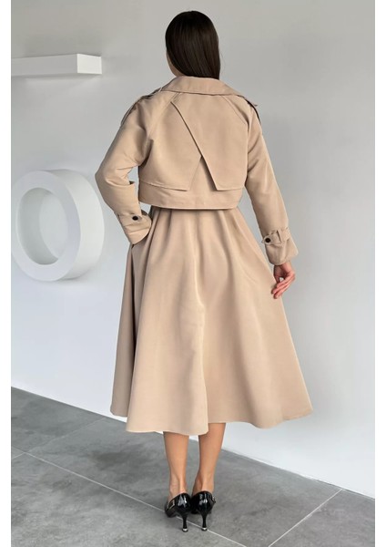 Kadın Trenç Kumaş Ceket Elbise Ikili Takım P-00018250 fırsatları